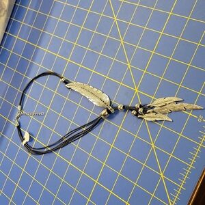 6 Black Strand Silver Tone Feathers Black Rhinestone Accented 20"